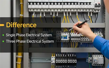 แผนภาพเปรียบเทียบระบบไฟฟ้า 1 เฟส และ 3 เฟส