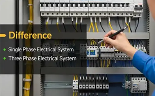 แผนภาพเปรียบเทียบระบบไฟฟ้า 1 เฟส และ 3 เฟส